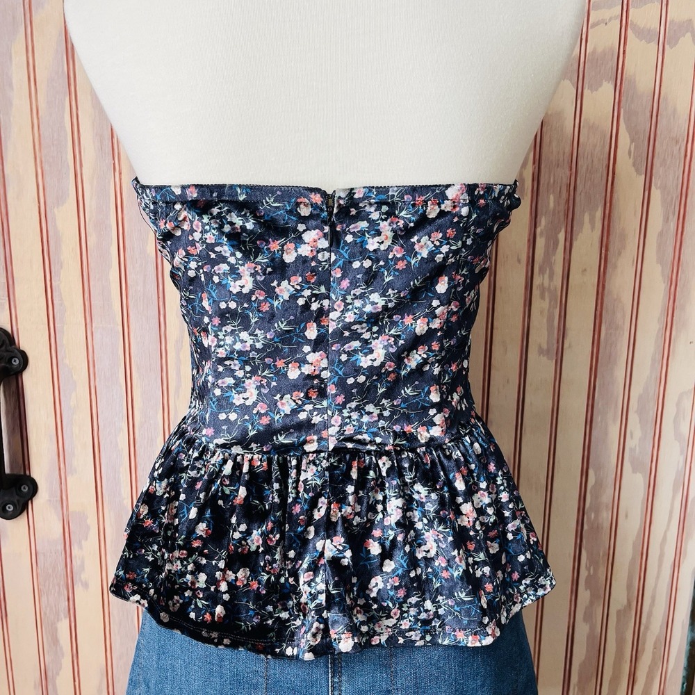 Sugar Lips Black Floral‎ Velvet Corset Peplum Top Whimsy Goth Size M - Picture 5 of 9
